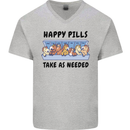 Horse Pills Funny Equestrian Mens V-Neck Cotton T-Shirt Sports Grey