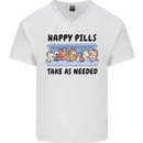 Horse Pills Funny Equestrian Mens V-Neck Cotton T-Shirt White
