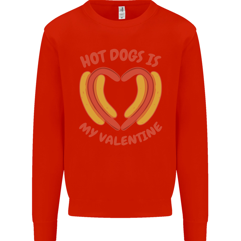 Hot Dog Anti Valentines Day Single Funny Kids Sweatshirt Jumper Bright Red