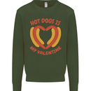 Hot Dog Anti Valentines Day Single Funny Kids Sweatshirt Jumper Forest Green