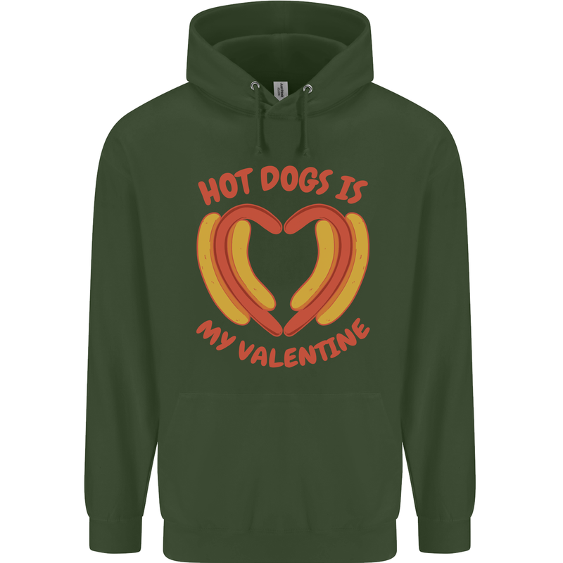 Hot Dog Anti Valentines Day Single Funny Mens 80% Cotton Hoodie Forest Green