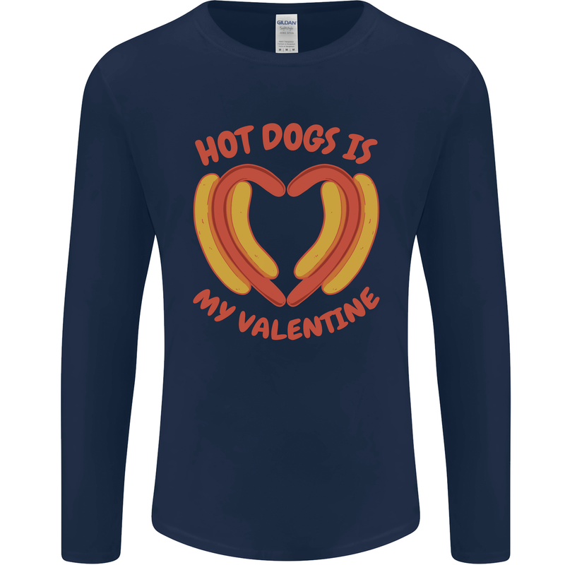 Hot Dog Anti Valentines Day Single Funny Mens Long Sleeve T-Shirt Navy Blue