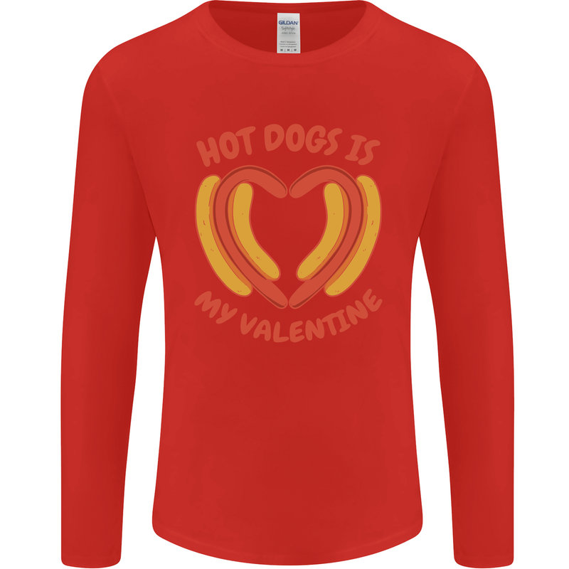 Hot Dog Anti Valentines Day Single Funny Mens Long Sleeve T-Shirt Red