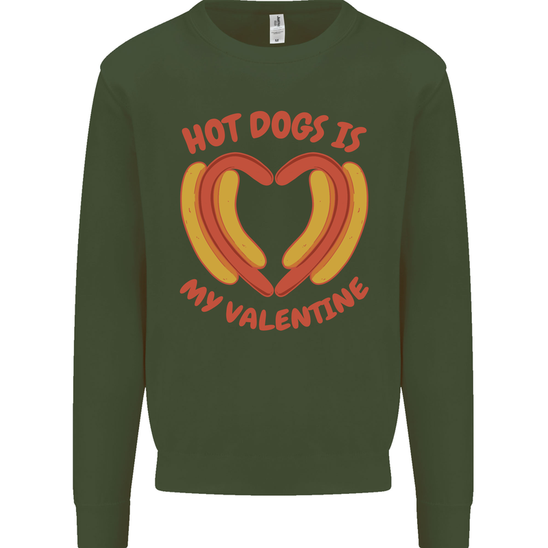 Hot Dog Anti Valentines Day Single Funny Mens Sweatshirt Jumper Forest Green
