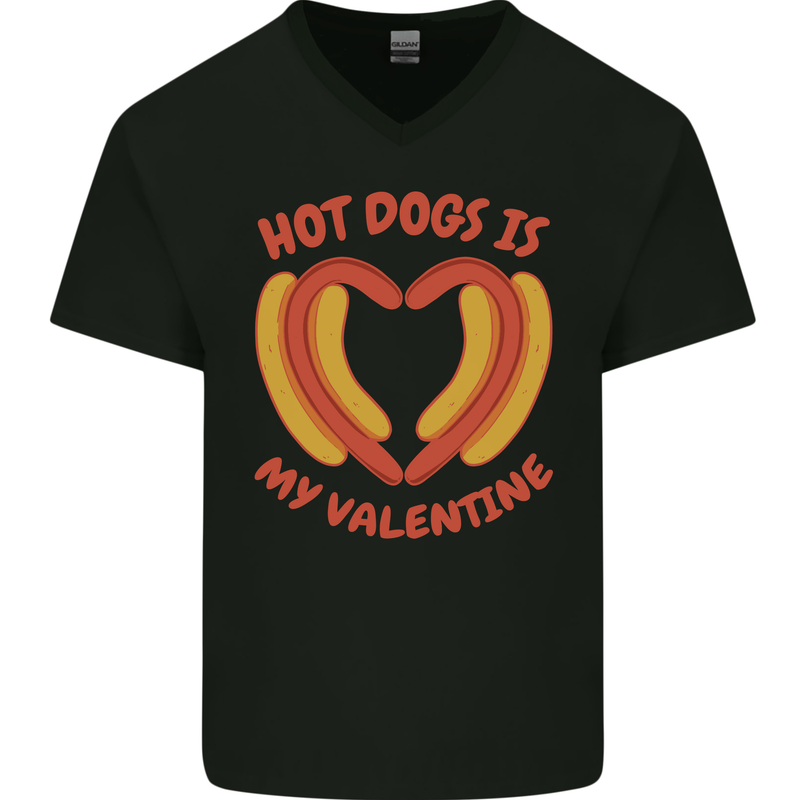 Hot Dog Anti Valentines Day Single Funny Mens V-Neck Cotton T-Shirt Black