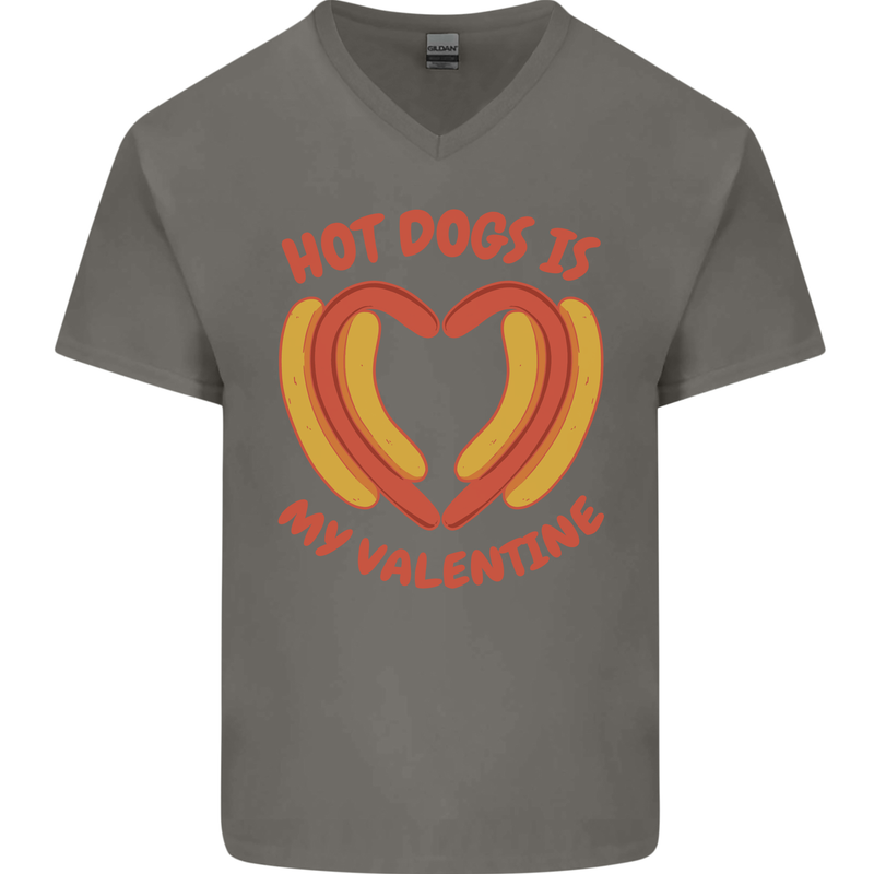 Hot Dog Anti Valentines Day Single Funny Mens V-Neck Cotton T-Shirt Charcoal