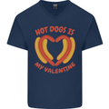 Hot Dog Anti Valentines Day Single Funny Mens V-Neck Cotton T-Shirt Navy Blue