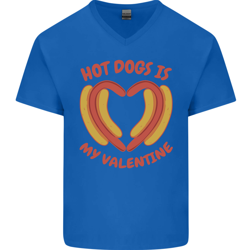 Hot Dog Anti Valentines Day Single Funny Mens V-Neck Cotton T-Shirt Royal Blue