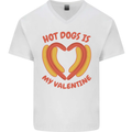 Hot Dog Anti Valentines Day Single Funny Mens V-Neck Cotton T-Shirt White