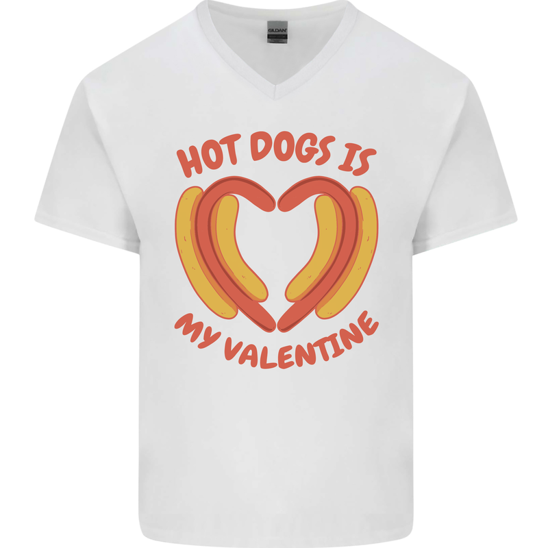 Hot Dog Anti Valentines Day Single Funny Mens V-Neck Cotton T-Shirt White