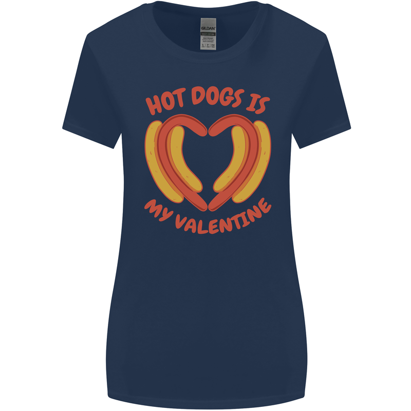 Hot Dog Anti Valentines Day Single Funny Womens Wider Cut T-Shirt Navy Blue