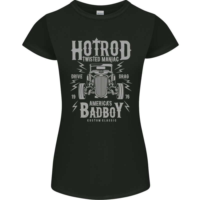 Hot Rod America's Bad Boy Dragster Hotrod Womens Petite Cut T-Shirt Black