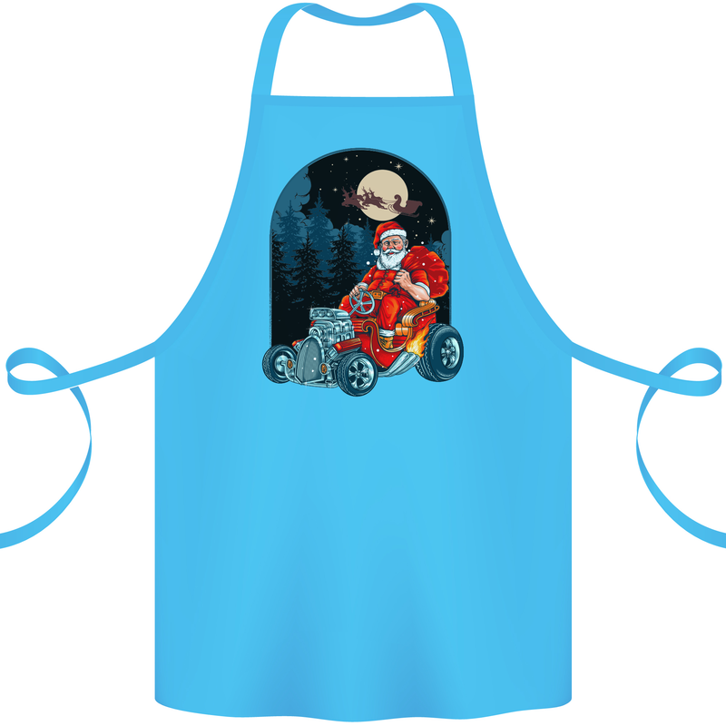 Hot Rod Santa Clause Hotrod Christmas Cotton Apron 100% Organic Turquoise