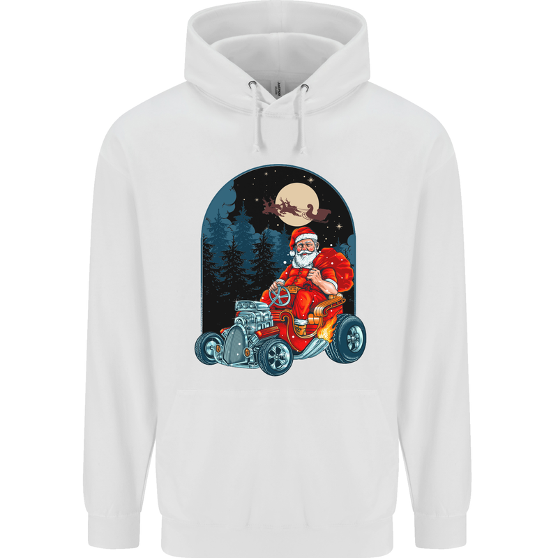 Hot Rod Santa Clause Hotrod Christmas Mens 80% Cotton Hoodie White