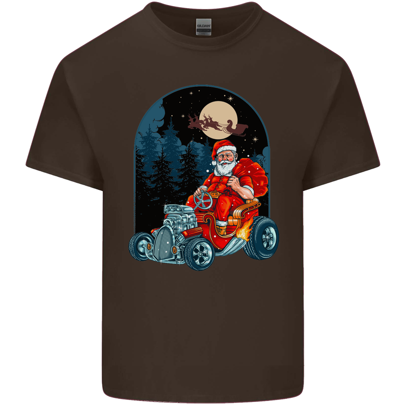 Hot Rod Santa Clause Hotrod Christmas Mens Cotton T-Shirt Tee Top Dark Chocolate