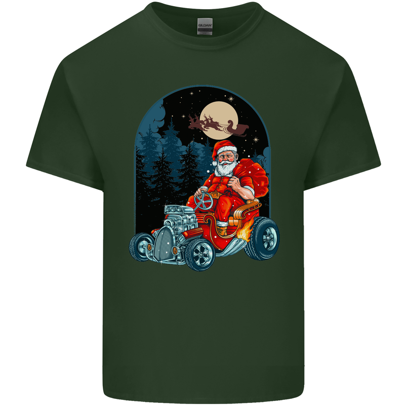 Hot Rod Santa Clause Hotrod Christmas Mens Cotton T-Shirt Tee Top Forest Green