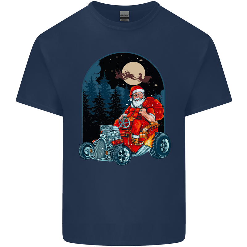 Hot Rod Santa Clause Hotrod Christmas Mens Cotton T-Shirt Tee Top Navy Blue