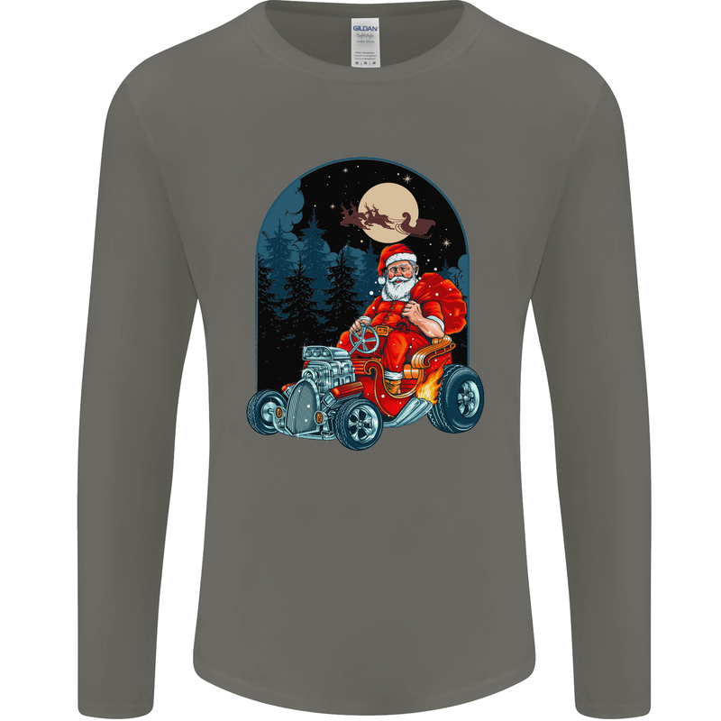 Hot Rod Santa Clause Hotrod Christmas Mens Long Sleeve T-Shirt Charcoal