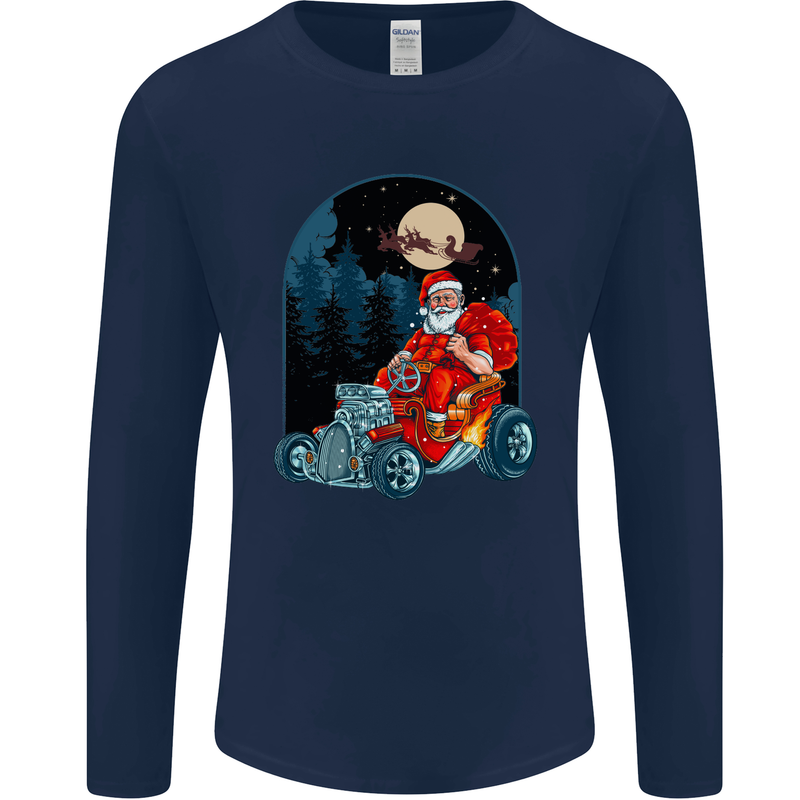 Hot Rod Santa Clause Hotrod Christmas Mens Long Sleeve T-Shirt Navy Blue