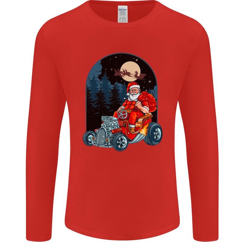 Hot Rod Santa Clause Hotrod Christmas Mens Long Sleeve T-Shirt Red