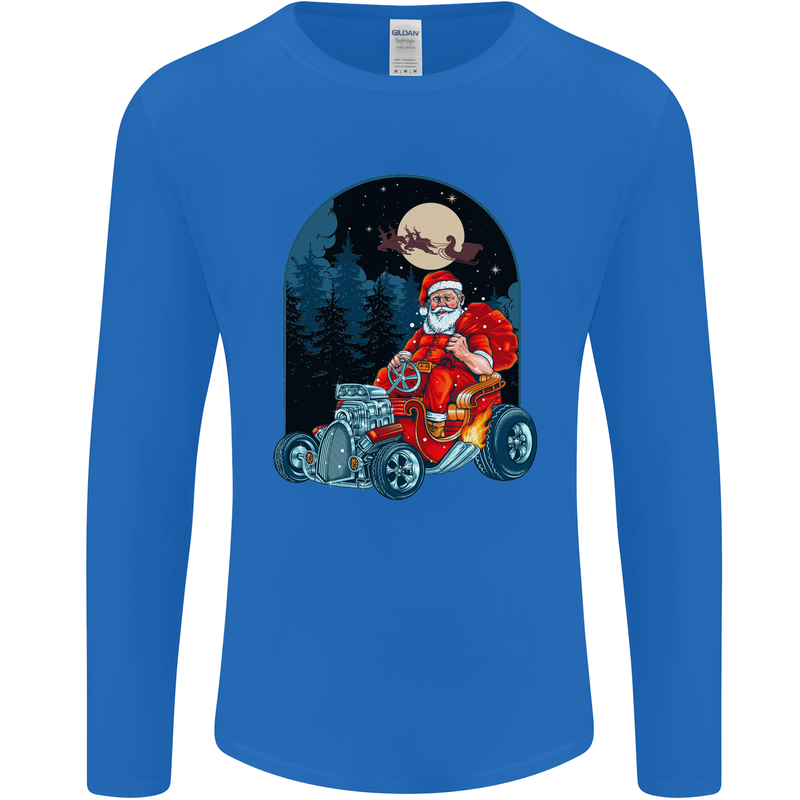 Hot Rod Santa Clause Hotrod Christmas Mens Long Sleeve T-Shirt Royal Blue