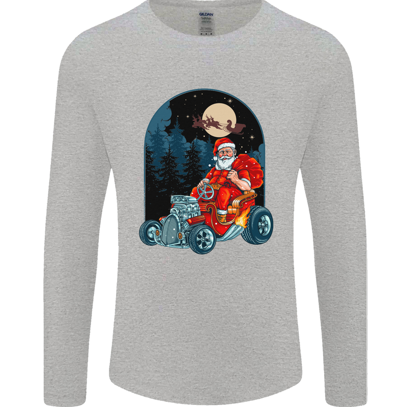 Hot Rod Santa Clause Hotrod Christmas Mens Long Sleeve T-Shirt Sports Grey