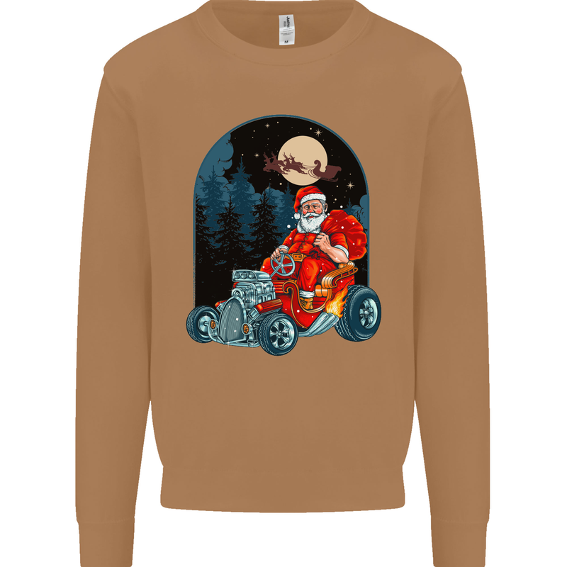 Hot Rod Santa Clause Hotrod Christmas Mens Sweatshirt Jumper Caramel Latte