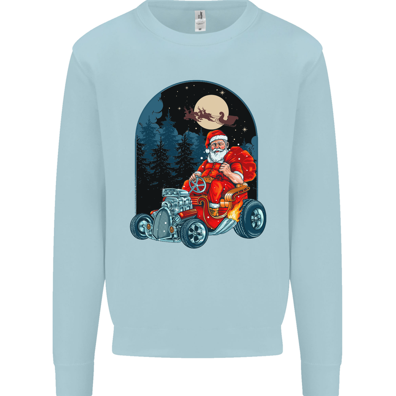Hot Rod Santa Clause Hotrod Christmas Mens Sweatshirt Jumper Light Blue