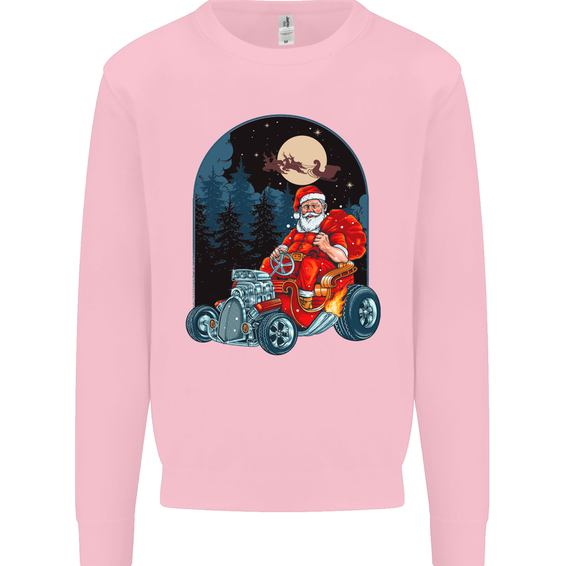 Hot Rod Santa Clause Hotrod Christmas Mens Sweatshirt Jumper Light Pink