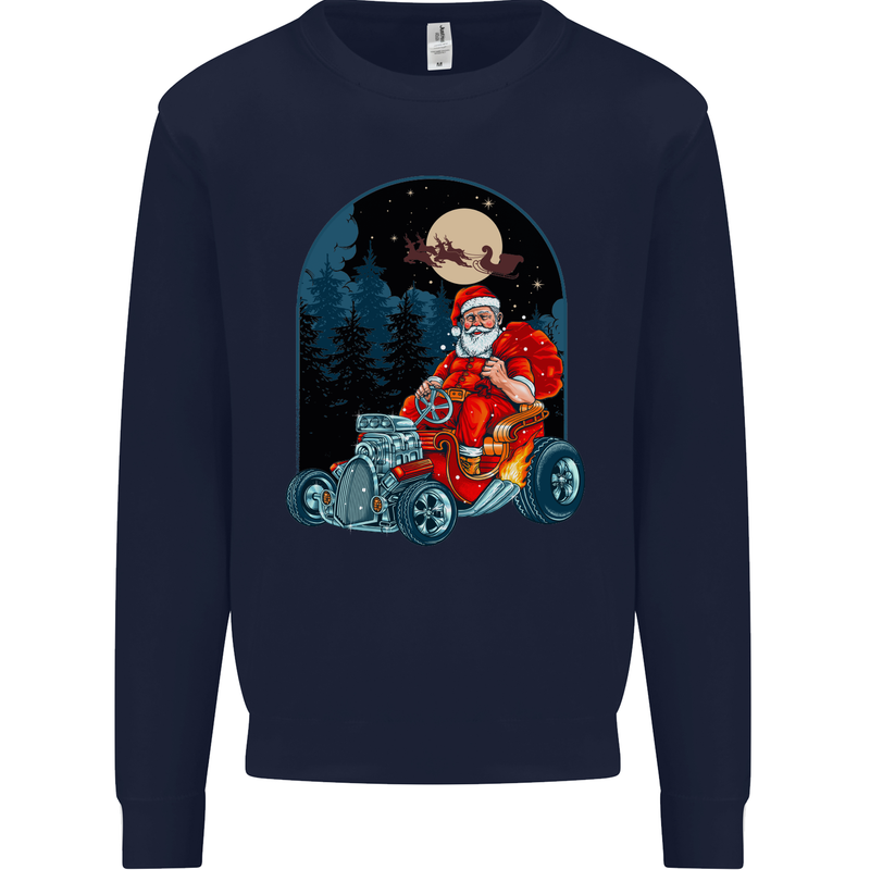 Hot Rod Santa Clause Hotrod Christmas Mens Sweatshirt Jumper Navy Blue