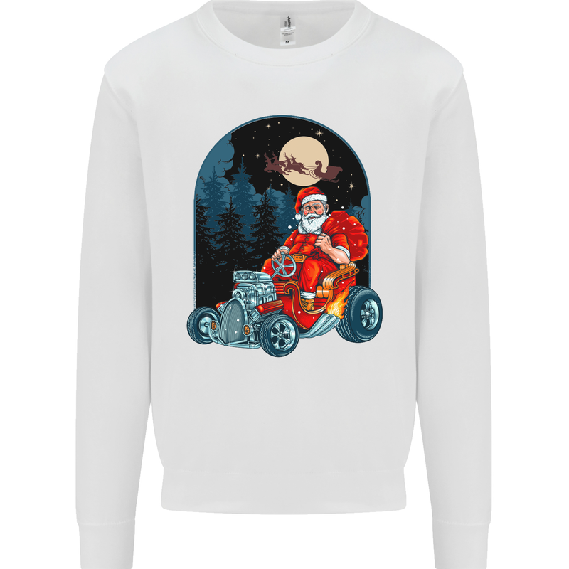 Hot Rod Santa Clause Hotrod Christmas Mens Sweatshirt Jumper White