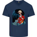 Hot Rod Santa Clause Hotrod Christmas Mens V-Neck Cotton T-Shirt Navy Blue