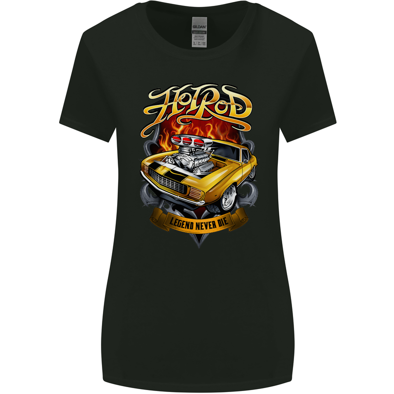 Hotrod Legend Hot Rod Dragster Car Womens Wider Cut T-Shirt Black