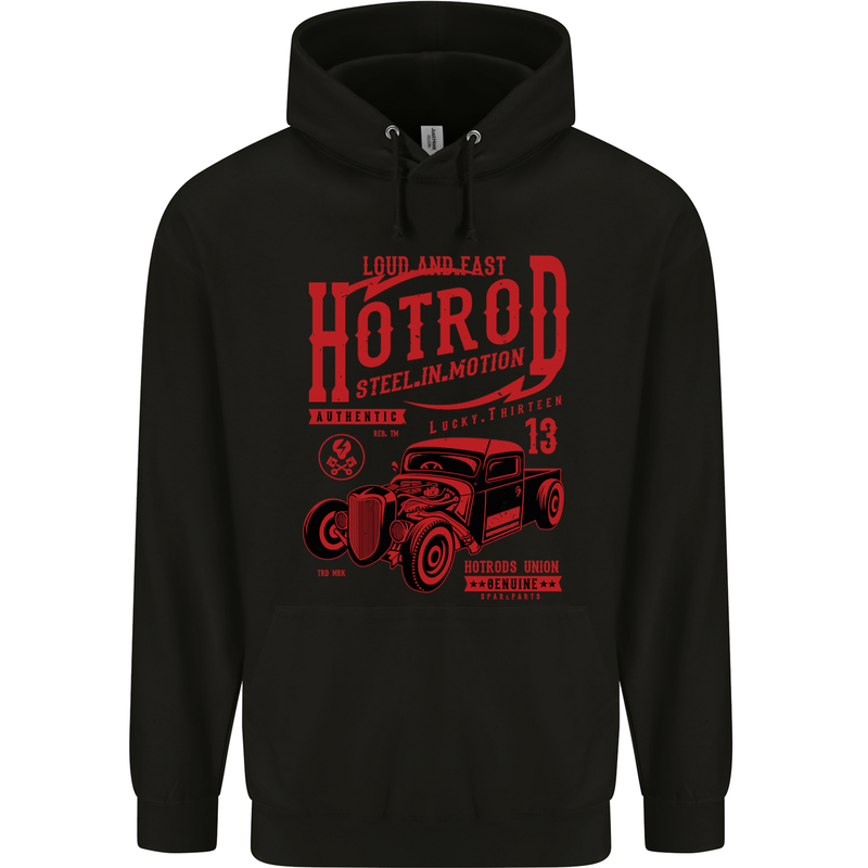 Hotrod Steel in Motion Hot Rod Dragster Car Childrens Kids Hoodie Black