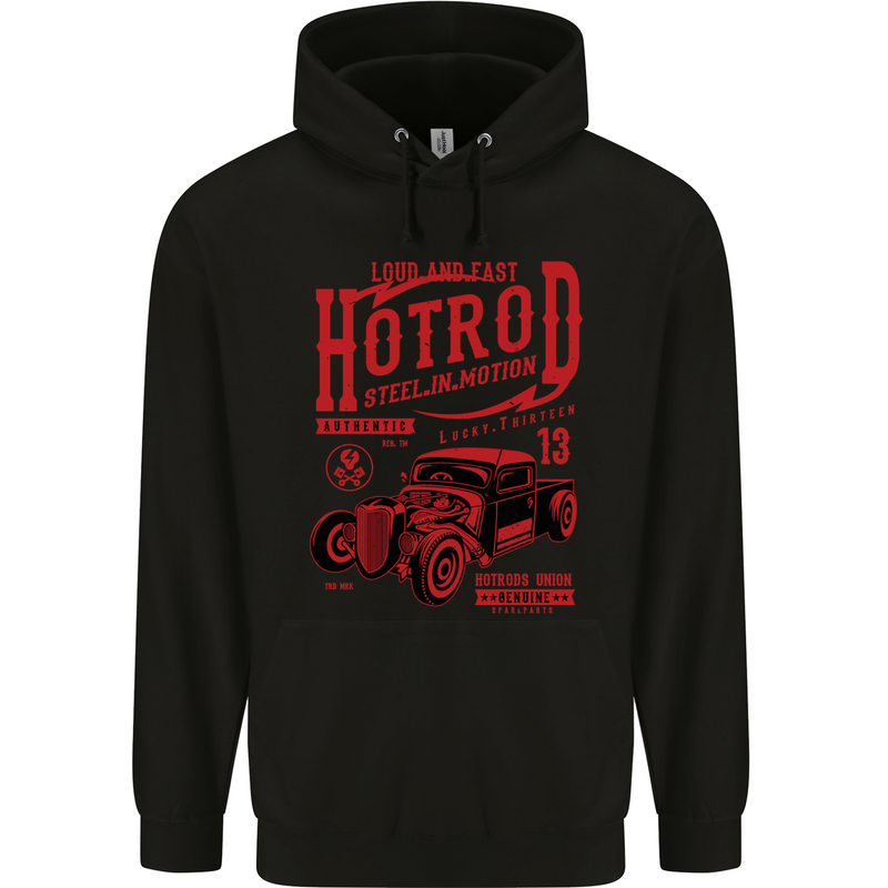 Hotrod Steel in Motion Hot Rod Dragster Car Mens Hoodie Black