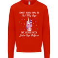 How To Act My Age Funny Unicorn Birthday Mens Sweatshirt Jumper Bright Red