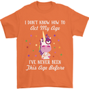 How To Act My Age Funny Unicorn Birthday Mens T-Shirt Cotton Gildan Orange