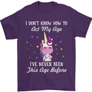 How To Act My Age Funny Unicorn Birthday Mens T-Shirt Cotton Gildan Purple