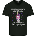 How To Act My Age Funny Unicorn Birthday Mens V-Neck Cotton T-Shirt Black