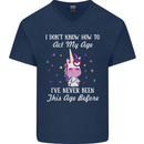 How To Act My Age Funny Unicorn Birthday Mens V-Neck Cotton T-Shirt Navy Blue