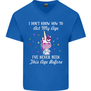 How To Act My Age Funny Unicorn Birthday Mens V-Neck Cotton T-Shirt Royal Blue