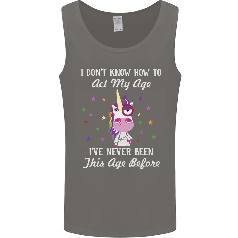 How To Act My Age Funny Unicorn Birthday Mens Vest Tank Top Charcoal
