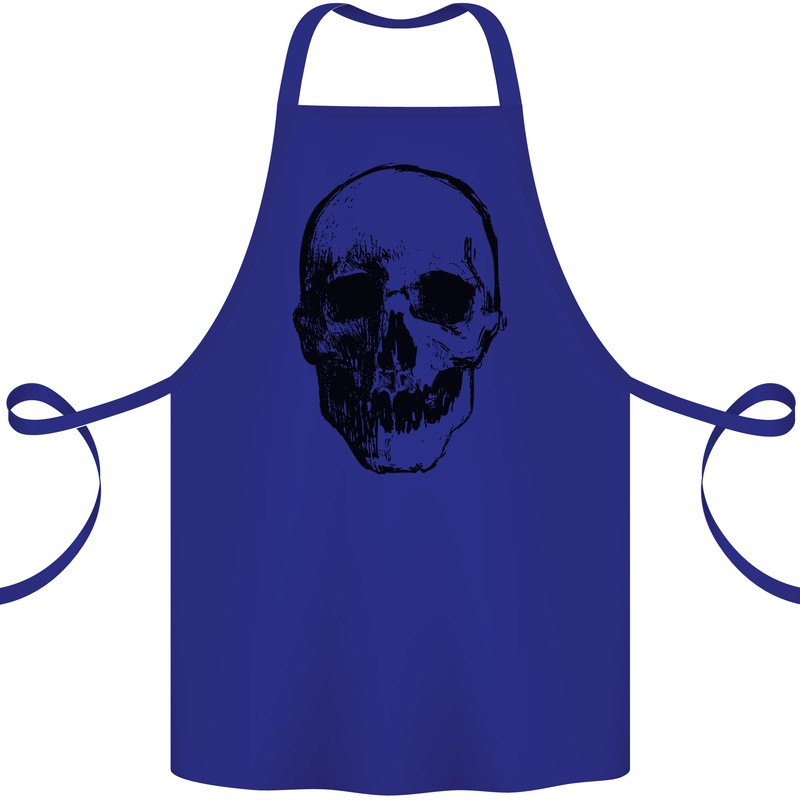 Human Skull Cotton Apron 100% Organic Royal Blue