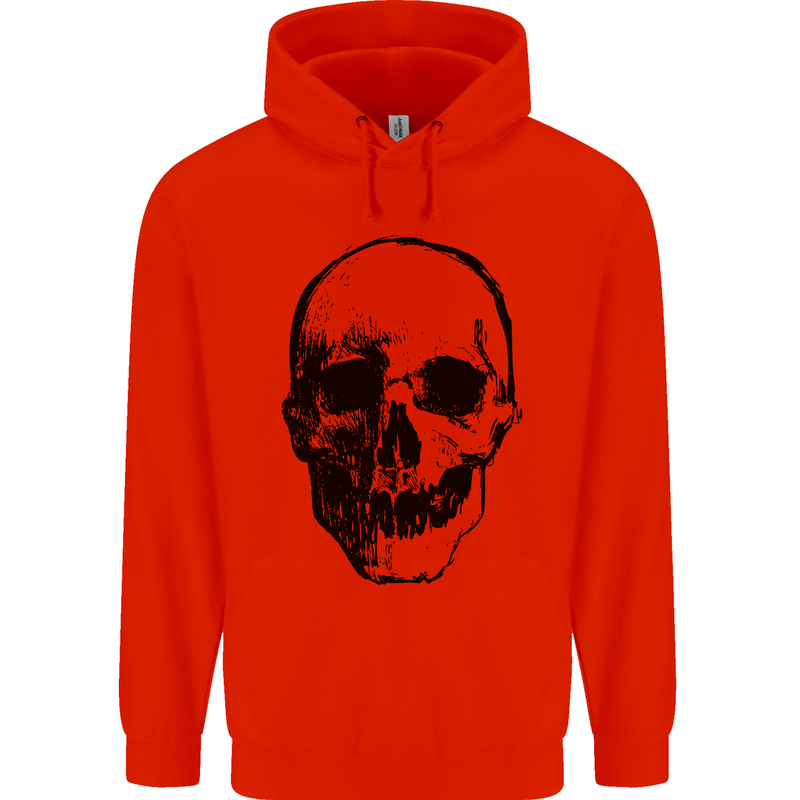 Human Skull Mens 80% Cotton Hoodie Bright Red