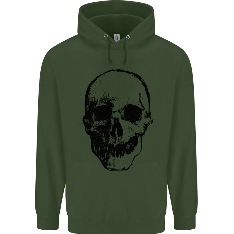 Human Skull Mens 80% Cotton Hoodie Forest Green