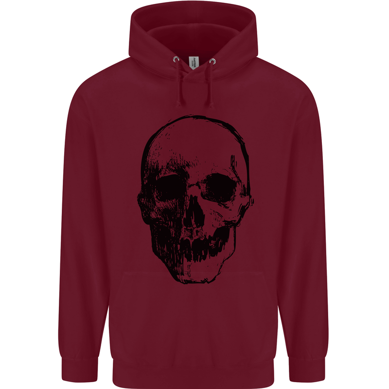 Human Skull Mens 80% Cotton Hoodie Maroon