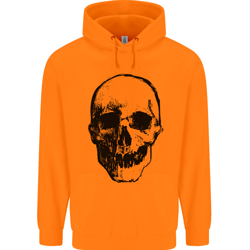 Human Skull Mens 80% Cotton Hoodie Orange