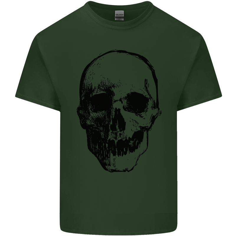Human Skull Mens Cotton T-Shirt Tee Top Forest Green