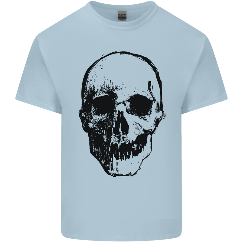 Human Skull Mens Cotton T-Shirt Tee Top Light Blue