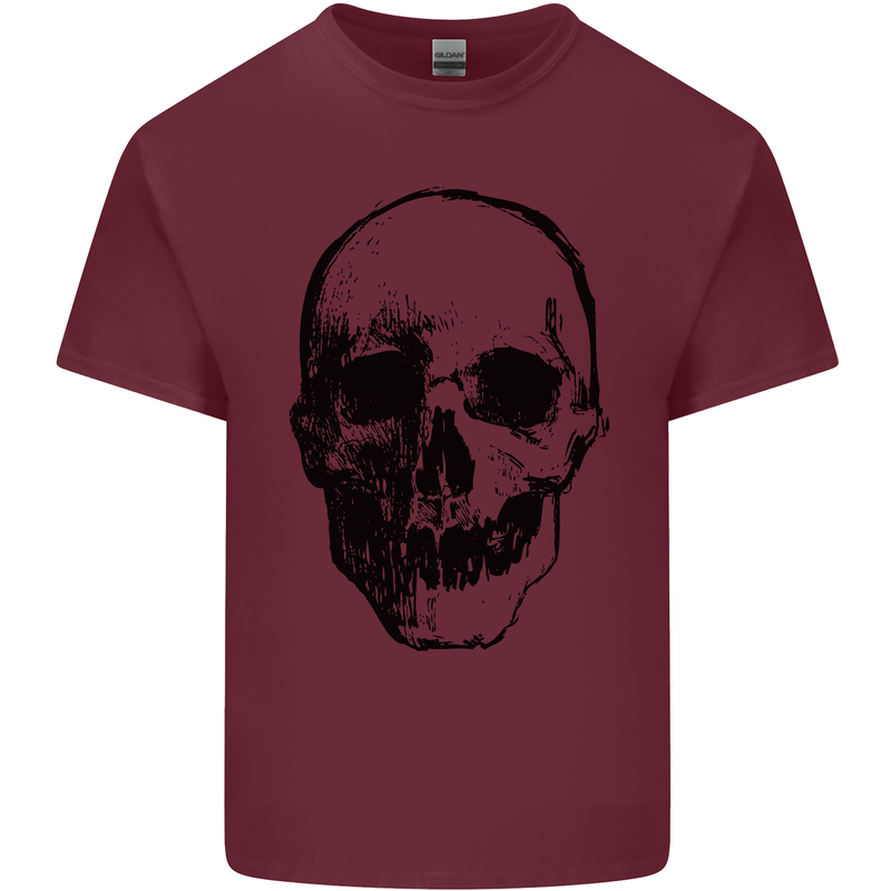 Human Skull Mens Cotton T-Shirt Tee Top Maroon